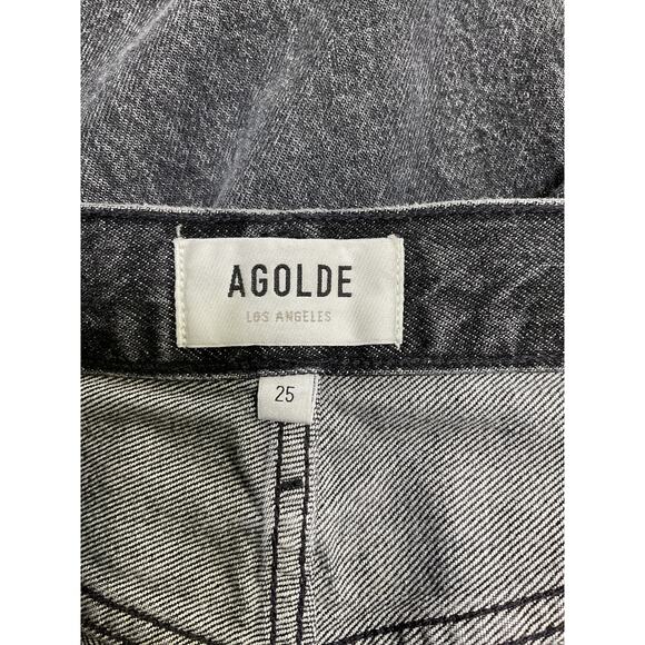 Agolde 'Dame' Black Cotton High Rise Wide Leg Denim Jean Size 25 - Picture 4 of 5